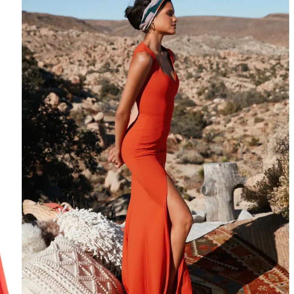 DRESS THE POPULATION Monroe Side Slit Gown Poppy Size M